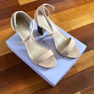 Blush pink strap sandal heels